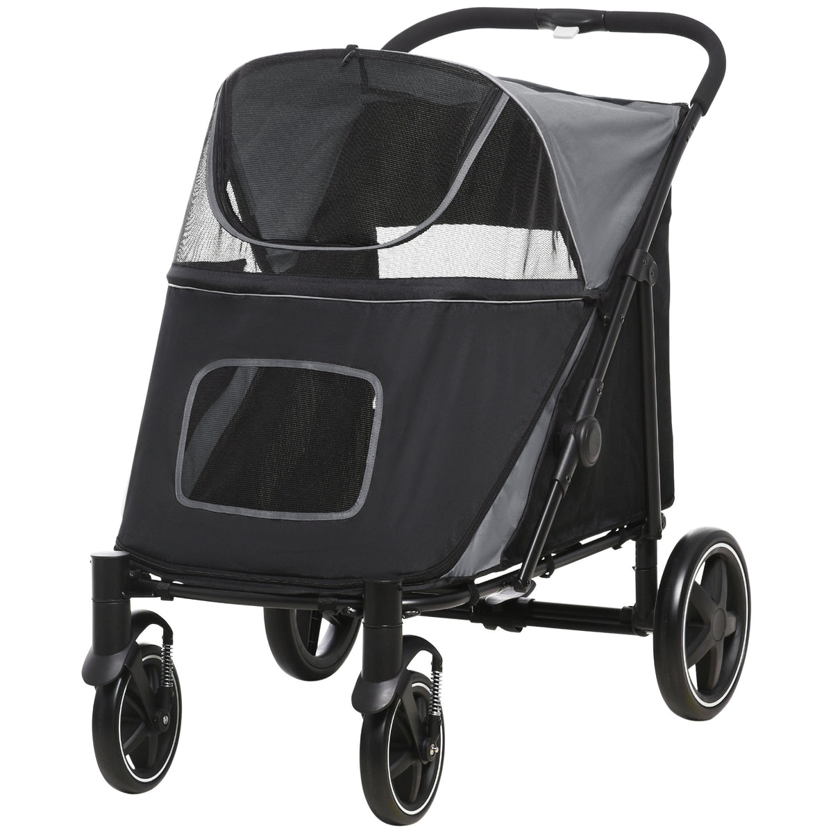Koiran rattaat isoille koirille 30 kg asti, yhden painalluksen taitto, säilytystaskut, harmaa
