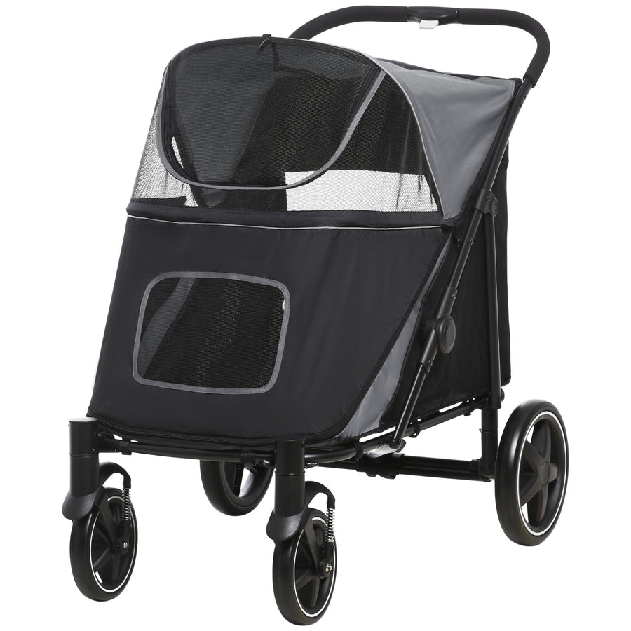 Koiran rattaat isoille koirille 30 kg asti, yhden painalluksen taitto, säilytystaskut, harmaa
