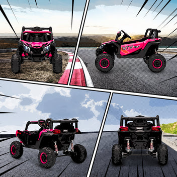 Lasten sähkömaastoauto UTV 12V, kaukosäädin, jousitus ja LED, 3–7 km/h, 3–5 v, pinkki