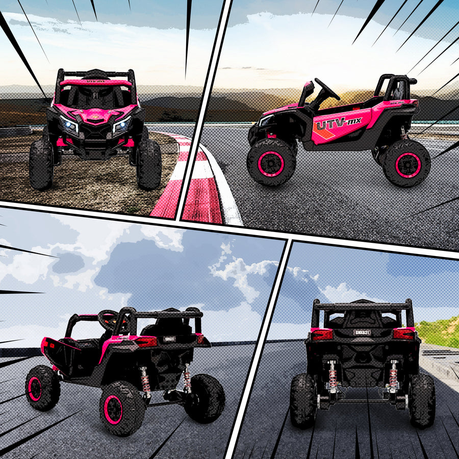 Lasten sähkömaastoauto UTV 12V, kaukosäädin, jousitus ja LED, 3–7 km/h, 3–5 v, pinkki