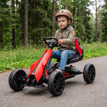 Lasten sähkökartingauto 12V, kaksi nopeutta 3–5 km/h, turvavyö, EVA-renkaat, punainen