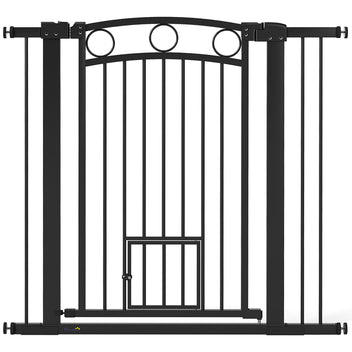Korkea koiraportti kissaluukulla, leveys 76–104 cm, korkeus 96 cm, puristus- tai ruuvikiinnitys, musta