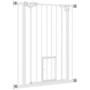 Koiraportti kissaluukulla, automaattisesti sulkeutuva, ilman porausta, leveys 74–80 cm, korkeus 91 cm, valkoinen