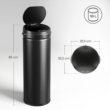 Sensoriroskakori 50 l, pehmeä sulkeutuminen, ei sisäastiaa, ruostumaton teräs, musta
