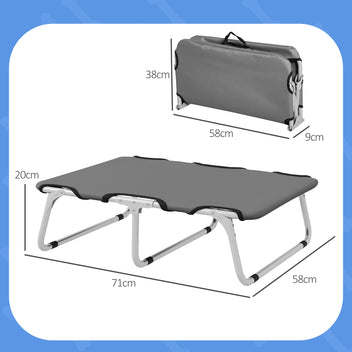 Koiran kenttäpeti kokoontaitettava, teräsrunko ja 600D Oxford, 10 kg asti, 71 x 58 x 20 cm, harmaa