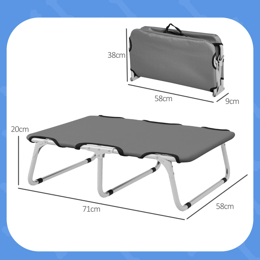 Koiran kenttäpeti kokoontaitettava, teräsrunko ja 600D Oxford, 10 kg asti, 71 x 58 x 20 cm, harmaa