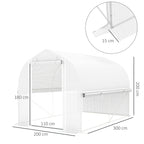 Tunnelikasvihuone rullattavilla sivuilla ja verkko-ovella, 3 x 2 x 2 m, valkoinen