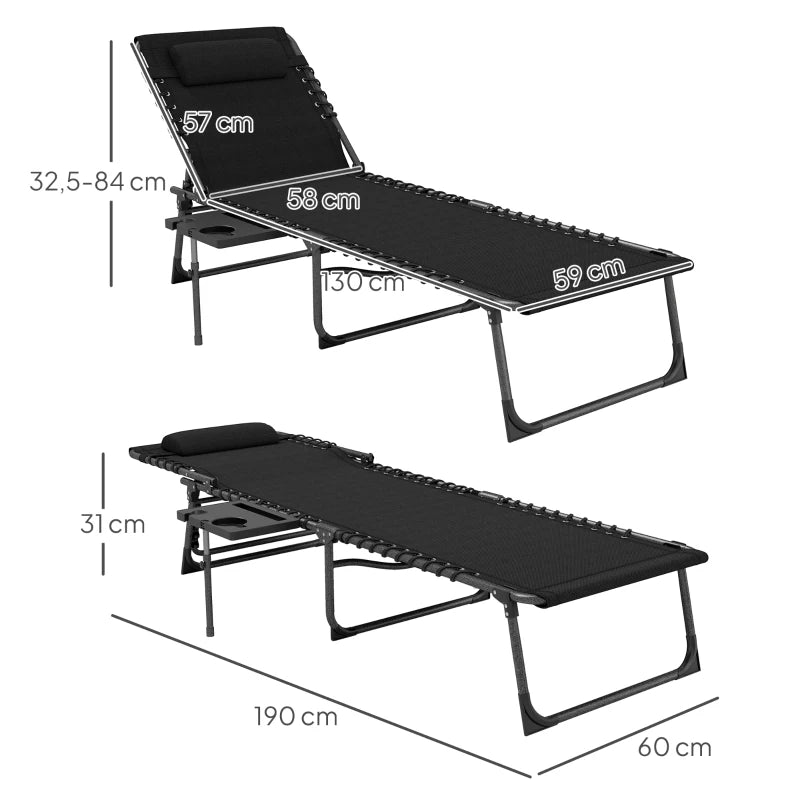 Kokoontaitettava aurinkotuoli niskatyynyllä ja säädettävällä selkänojalla 120 kg