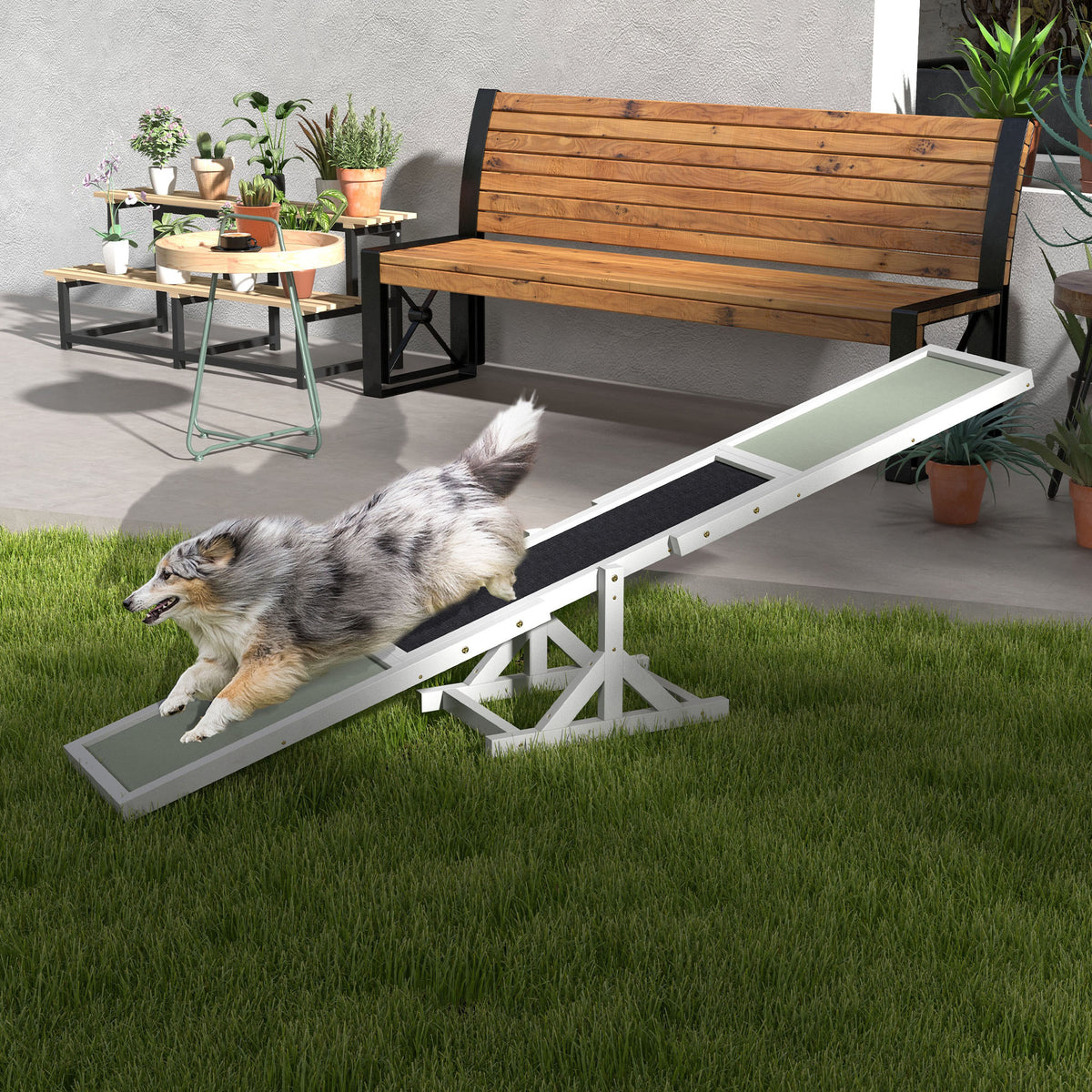 Koiran agility-keinulauta puusta, liukumaton pinta, 180 x 30 x 30 cm, valkoinen