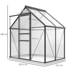 Alumiininen polykarbonaattikasvihuone perustuksella ja kattoikkunalla, 2,5 m², harmaa