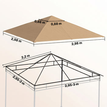 Varakatto paviljonkiin 2,98 x 2,98 m, tuuletettu yläkatto, beige