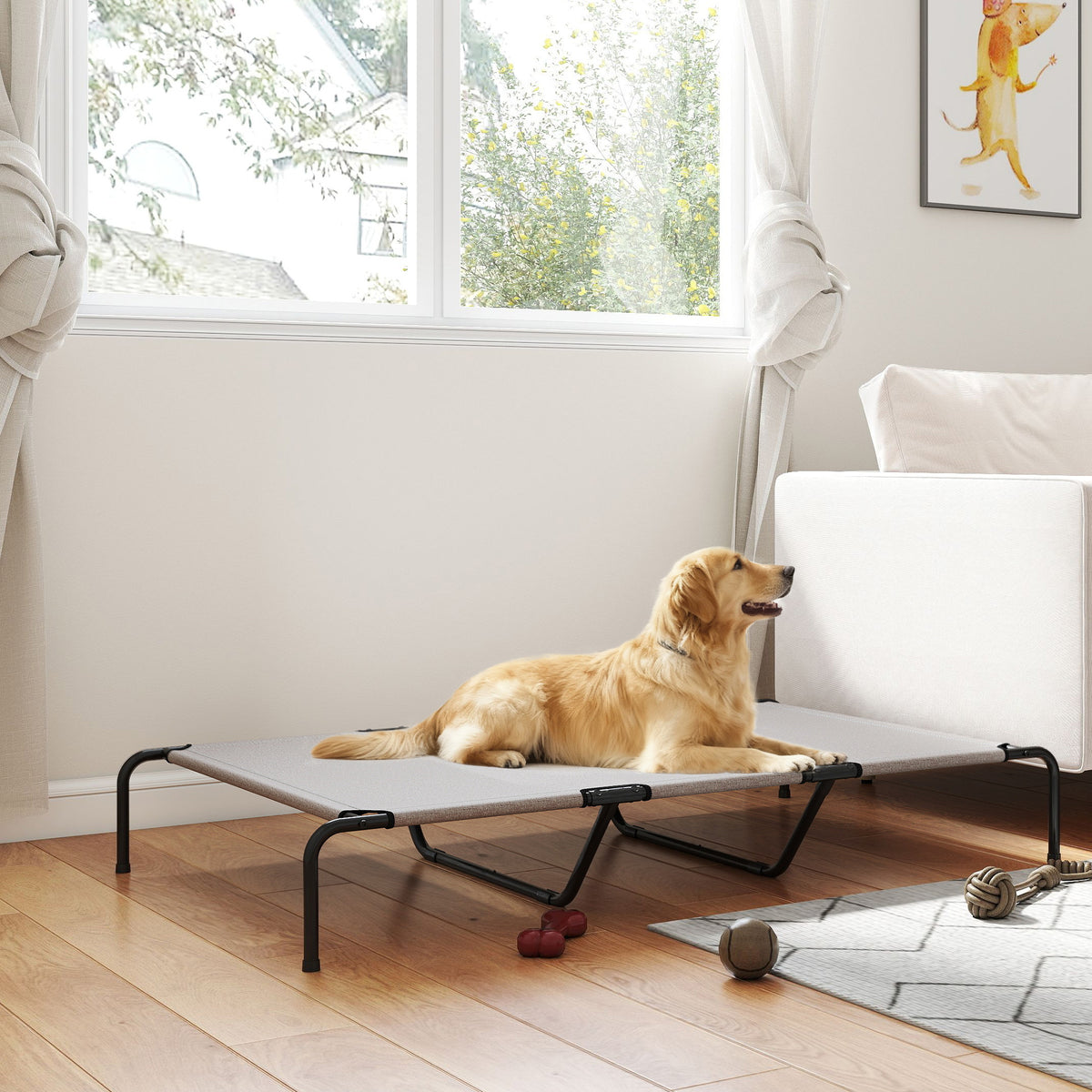 Koiran kenttäpeti isoille koirille 67,5 kg asti, 600 g/m² verkko, 152 x 94 x 23 cm, beige