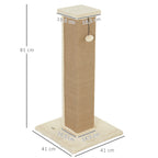 Korkea kissan raapimispylväs juuttiköydellä ja pallolla, 81 cm, beige