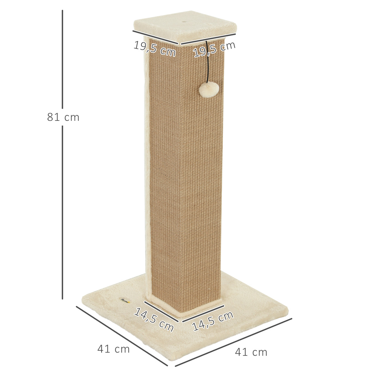 Korkea kissan raapimispylväs juuttiköydellä ja pallolla, 81 cm, beige