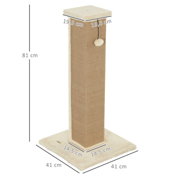 Korkea kissan raapimispylväs juuttiköydellä ja pallolla, 81 cm, beige