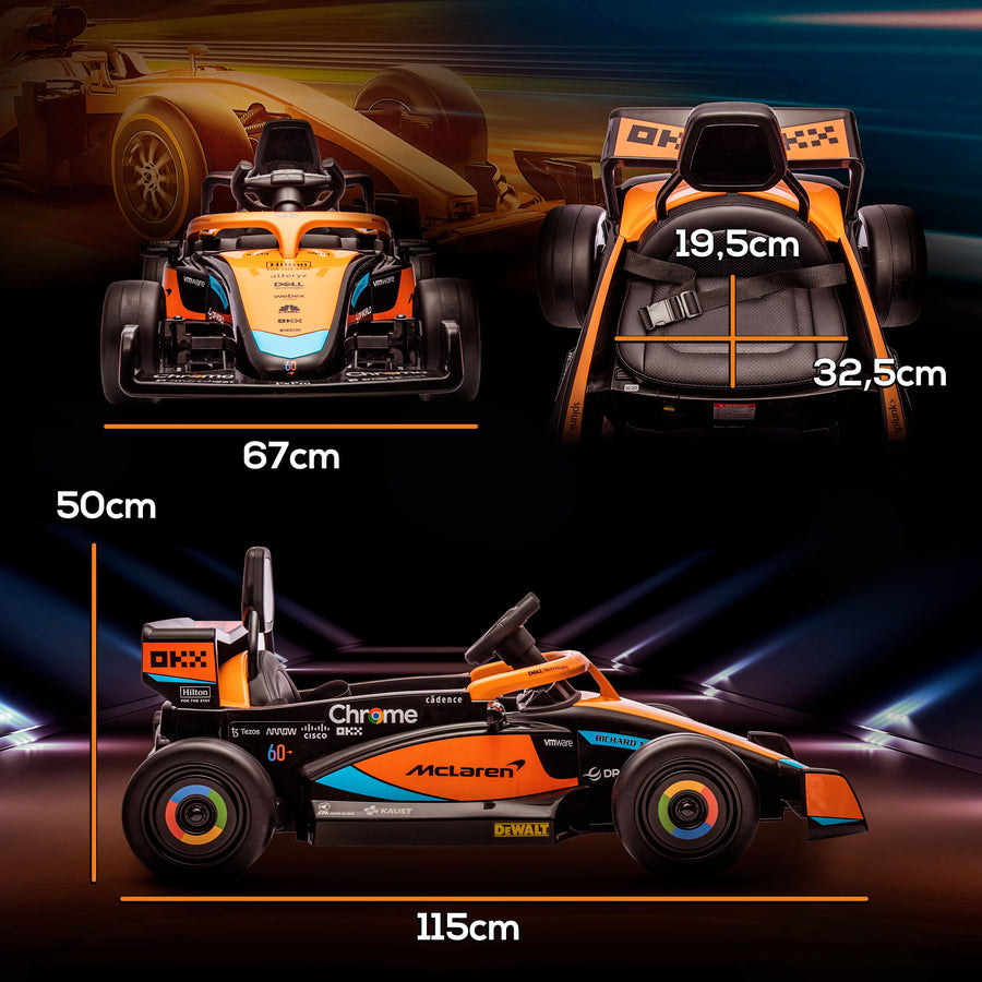 Lasten sähköauto McLaren Formula 1, 12V, kaukosäädin ja musiikki, 3–5 v, oranssi