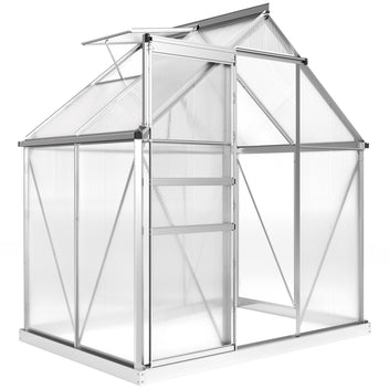Alumiininen polykarbonaattikasvihuone perustuksella ja kattoikkunalla, 2,5 m², hopea