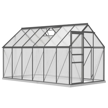 Iso alumiininen polykarbonaattikasvihuone perustuksella, 7,1 m², tummanharmaa