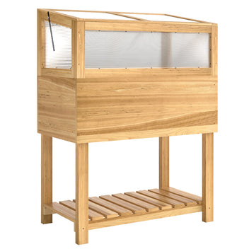 Korotettu kasvatuslaatikko polykarbonaattikannella ja alahyllyllä, 80 x 45 x 108,5 cm