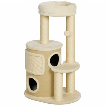 Kissan raapimispuu kaksikerroksisella raapimistynnyrillä, 90 cm, beige