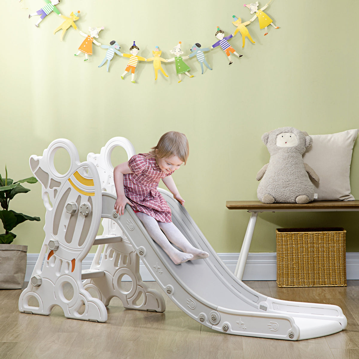 Lasten liukumäki rakettiaiheella, 1,5–3 v, 157 x 46,5 x 80 cm, harmaa