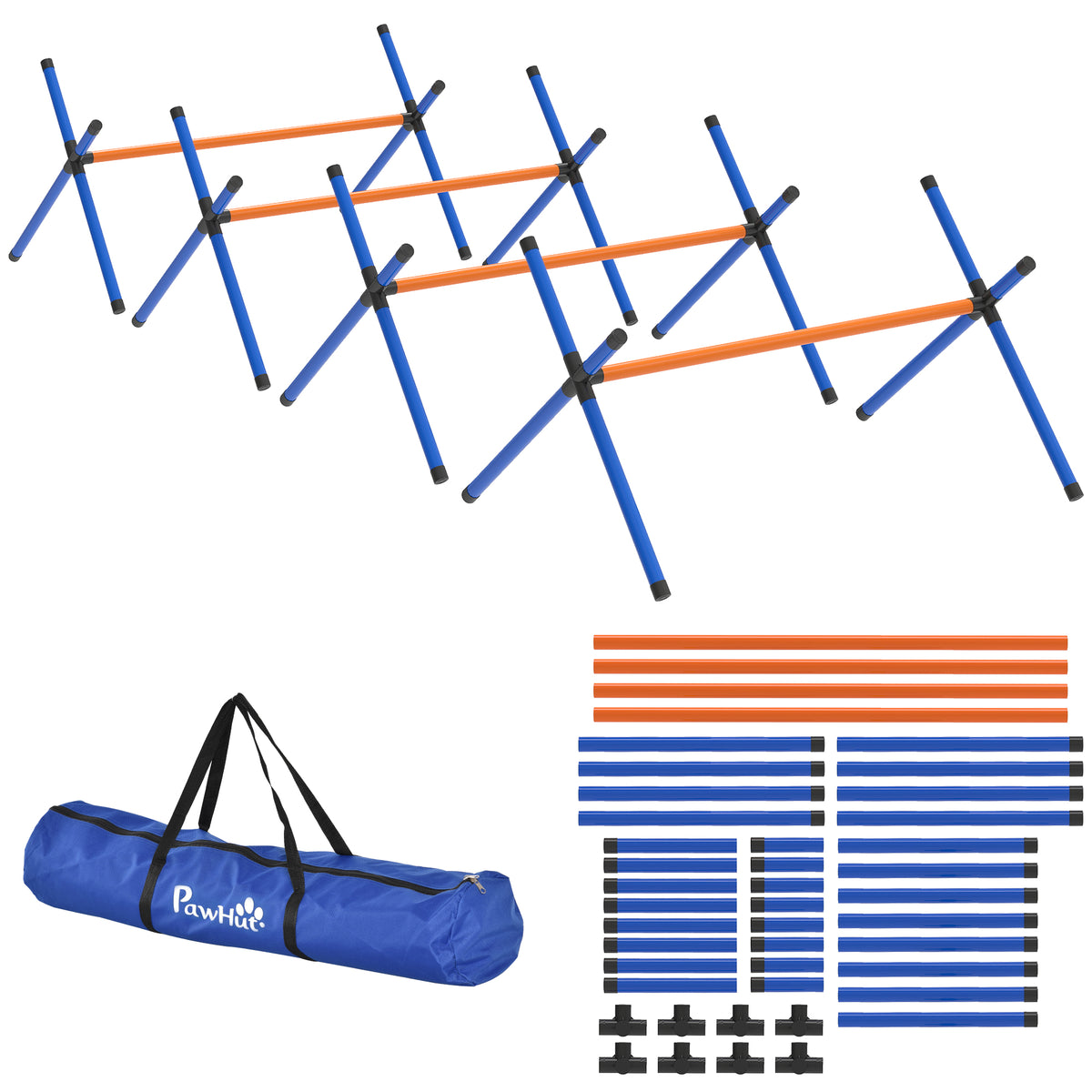Koiran agility-esteet 4 kpl pienille koirille, 3 korkeutta 13–28 cm, kantolaukku, oranssi