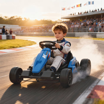 Lasten sähkökartingauto 24V driftitilalla, 6–18 km/h, säädettävä istuin, sininen