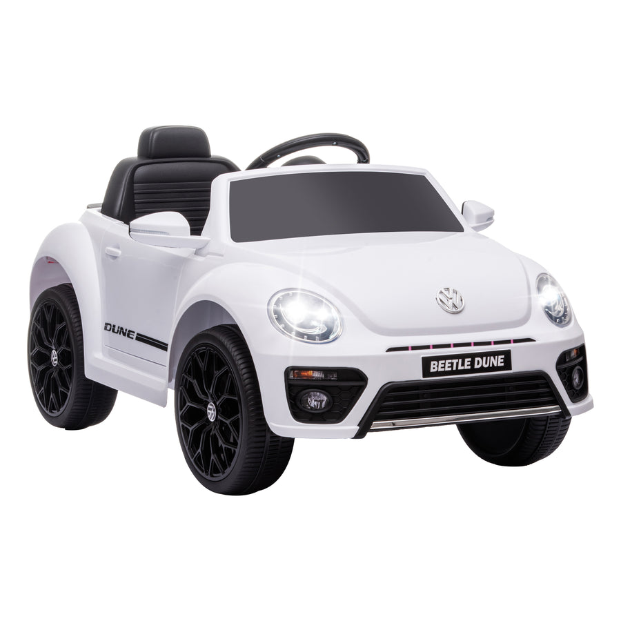Lasten sähköauto Volkswagen Beetle 12V, kaukosäädin, radio ja musiikki, 3–5 v, valkoinen