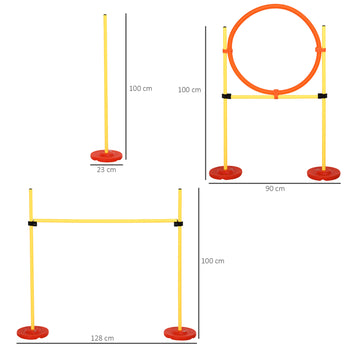 Koiran agility-setti 3 osaa: hyppyeste, rengas ja 6 pujottelukeppiä, säädettävä, keltainen