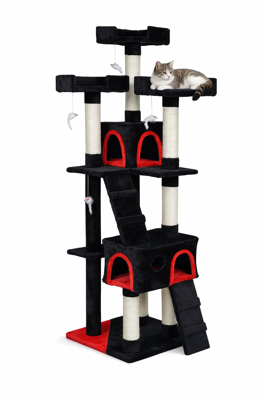 Kattklätterträd 170 cm – 2 grottor, 3 nivåer, 9 cm sisalstomme