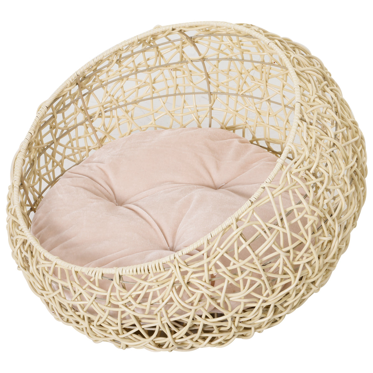Rottinkinen kissanpesä jalalla ja tyynyllä, Ø56 x 35 cm, beige
