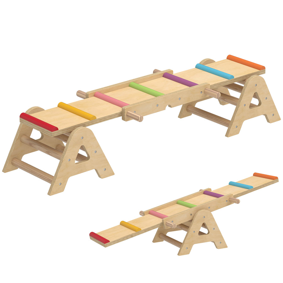 Lasten keinulauta ja tasapainopuomi 2-in-1, puu, 133 x 38 x 24 cm, 2–4 v