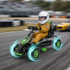 Lasten polkuautokartingauto kumirenkailla, säädettävä istuin, 5–12 v, vihreä/musta