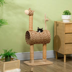 Kirahvin muotoinen kissan raapimispuu tunnelilla, 101 cm, beige