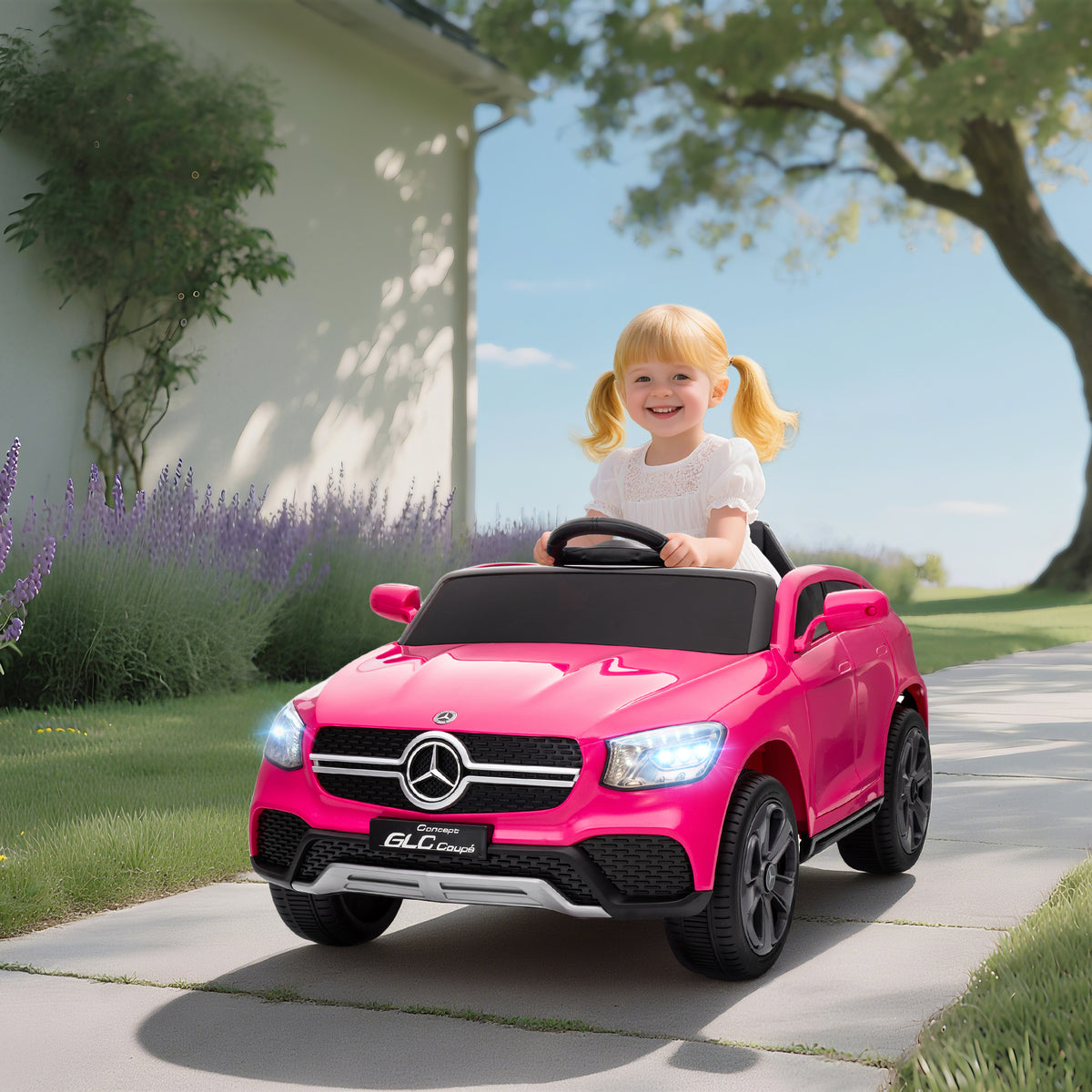 Lasten sähköauto Mercedes-Benz GLC Coupé 12V, kaukosäädin, LED ja musiikki, 3–6 v, pinkki