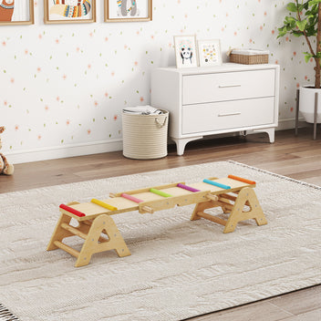Lasten keinulauta ja tasapainopuomi 2-in-1, puu, 133 x 38 x 24 cm, 2–4 v