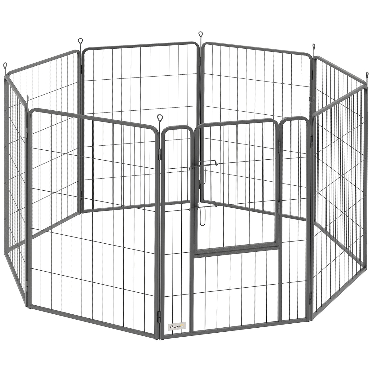 Koiran aitaus 8 paneelia ovella ja maapiikeillä, 100 cm korkea, teräs, 136 x 136 cm, musta