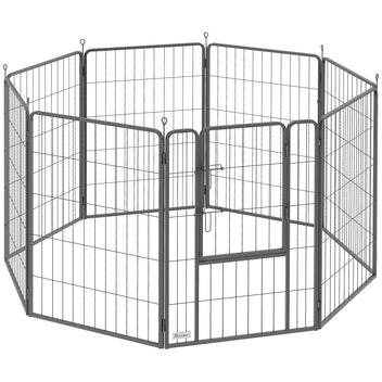 Koiran aitaus 8 paneelia ovella ja maapiikeillä, 100 cm korkea, teräs, 136 x 136 cm, musta