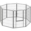 Koiran aitaus 8 paneelia ovella ja maapiikeillä, 100 cm korkea, teräs, 136 x 136 cm, musta