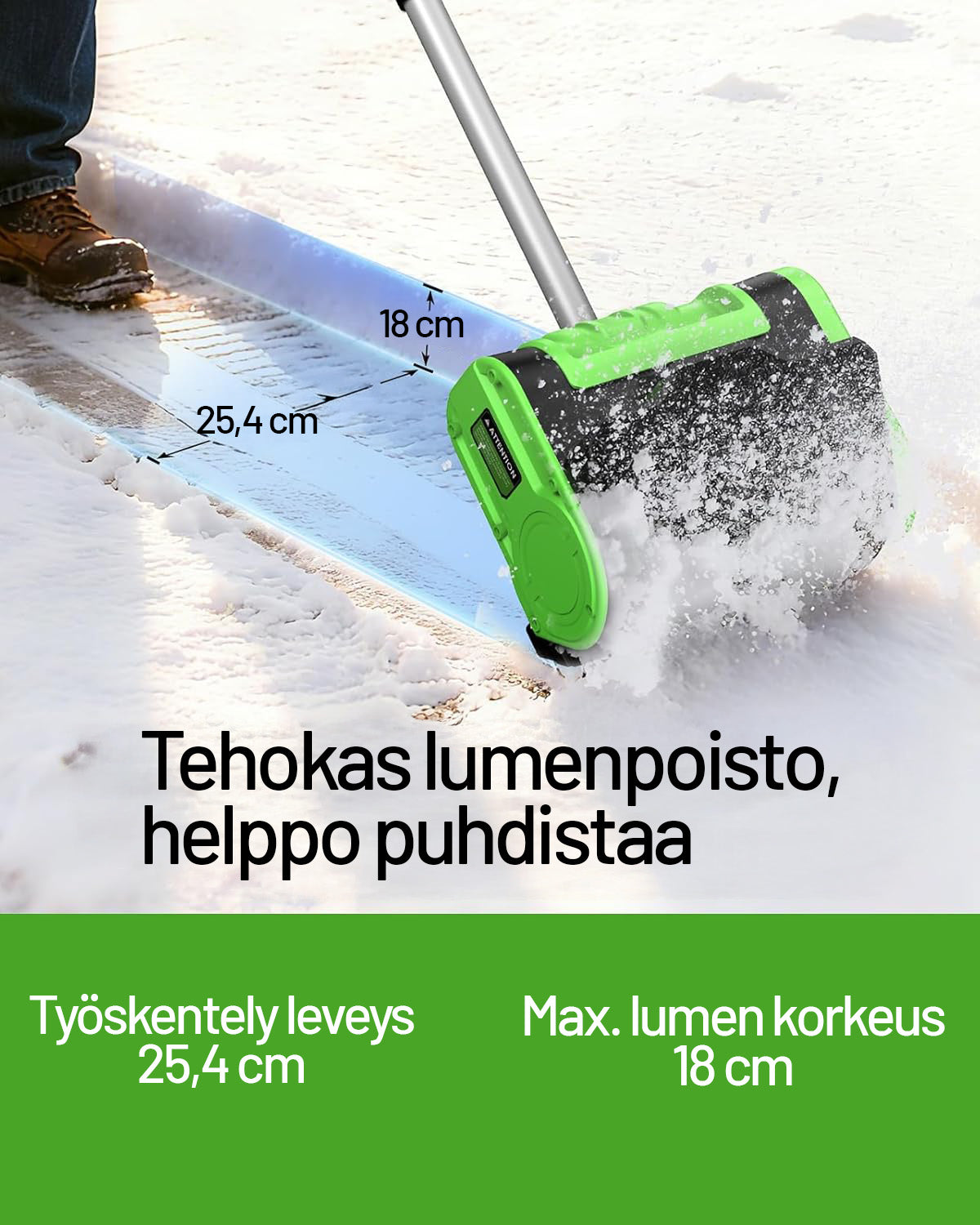 Batteridriven snöskopa 10" 20V Li-ion – arbetsbredd 25,4 cm, batteri och laddare ingår