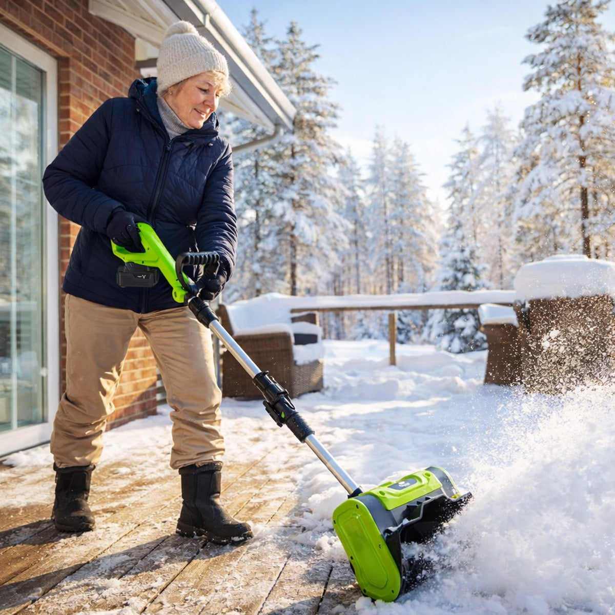 Batteridriven snöskopa 10" 20V Li-ion – arbetsbredd 25,4 cm, batteri och laddare ingår