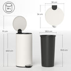 Poljinroskakori 30 l, pehmeästi sulkeutuva kansi, metallinen sisäastia, 36 x 30 x 60,5 cm, kermanvalkoinen