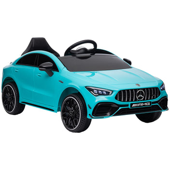 Lasten sähköauto Mercedes-AMG CLA 45, kaukosäädin, jousitus ja LED-valot, 3–6 v, vaaleansininen