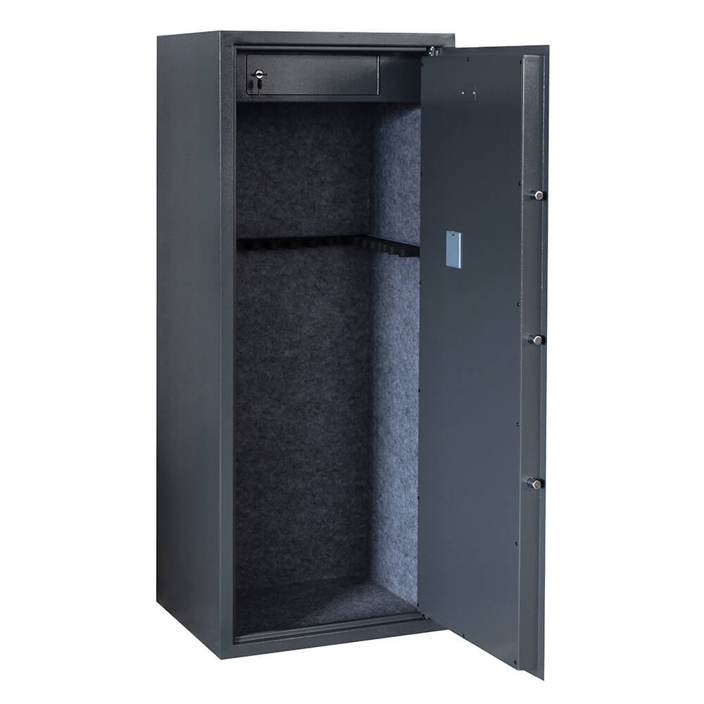Asekaappi 20 aseelle 1450 × 600 × 500 mm – EN 14450 S1, digilukko, harmaa