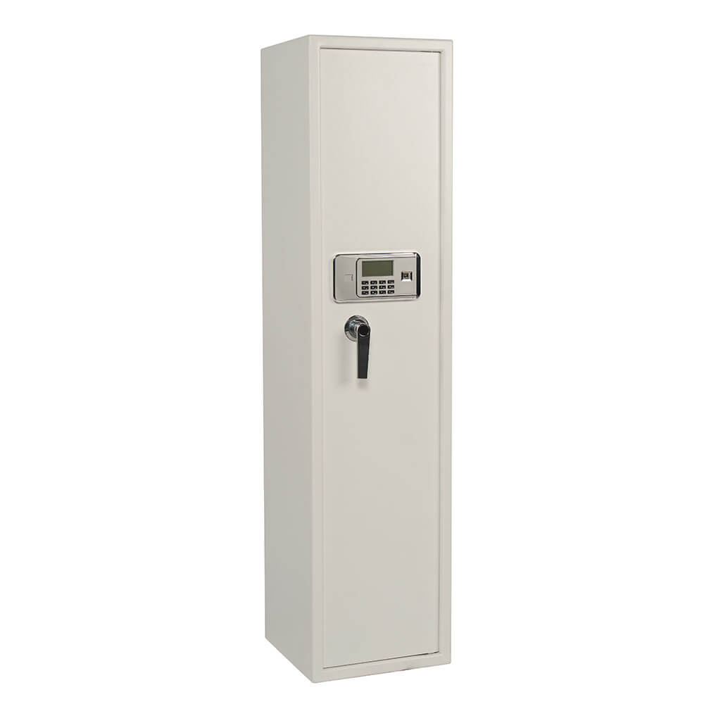 Asekaappi 5 aseelle koodilukolla EN 14450 – valkoinen, 3 mm panssariteräs ja ovi