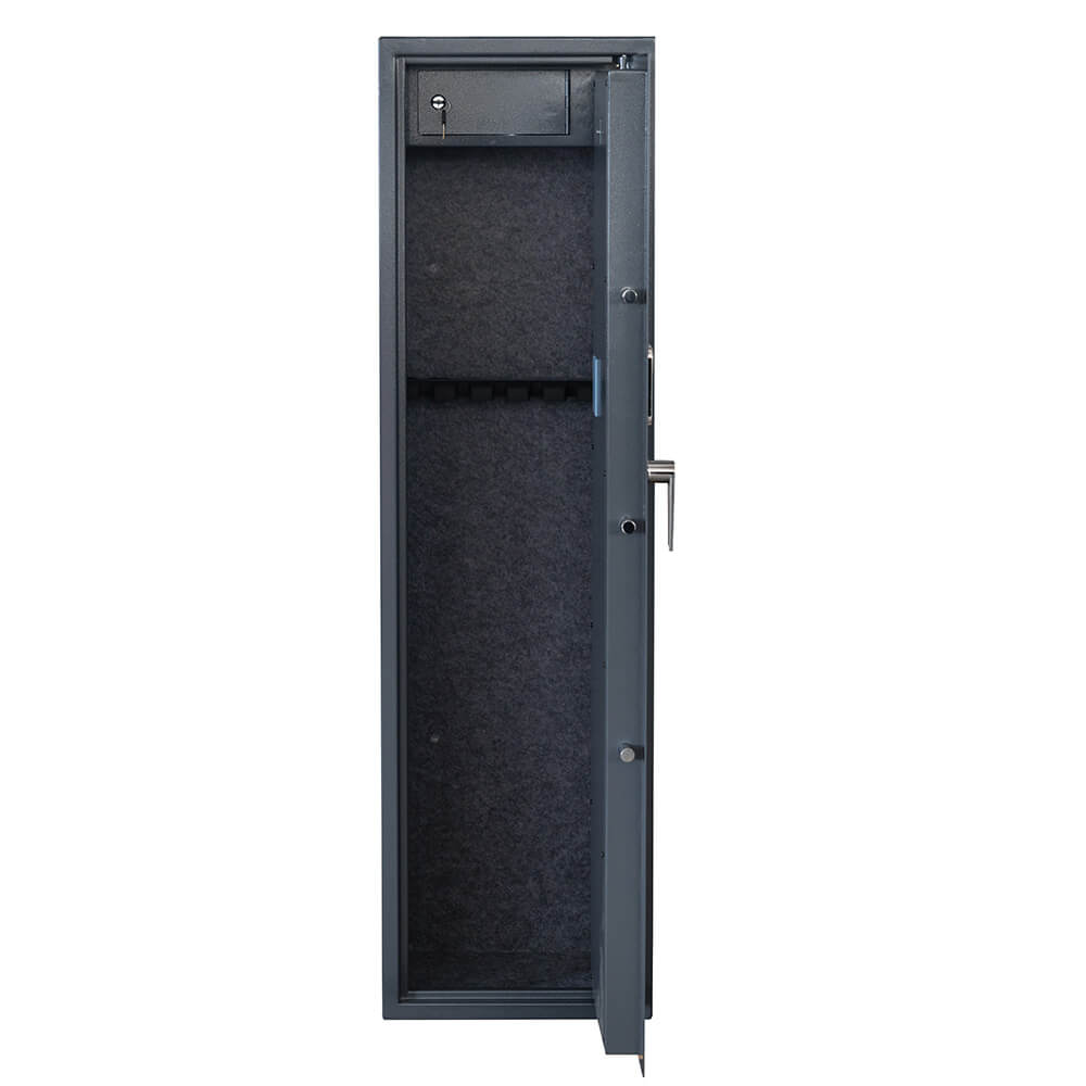 Asekaappi 6 aseelle digilukolla – EN 14450 S1, harmaa 145 cm