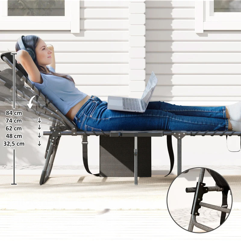 Kokoontaitettava aurinkotuoli niskatyynyllä ja säädettävällä selkänojalla 120 kg