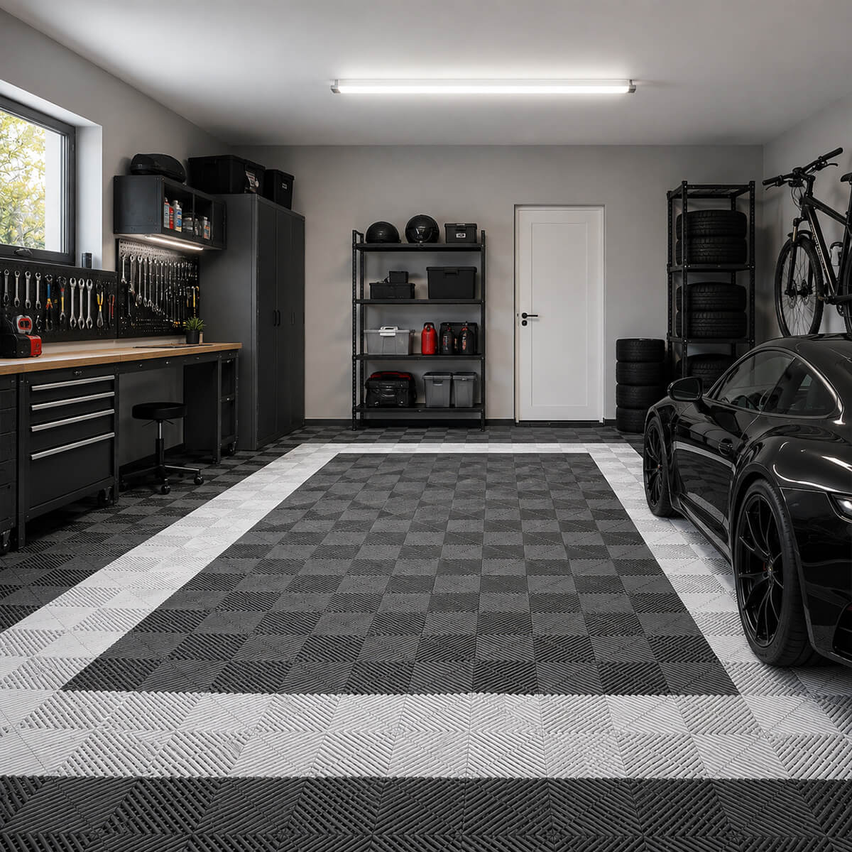 Autotallin lattialaatta 2 m², 12 kpl, 410 × 410 × 18 mm, valkoinen