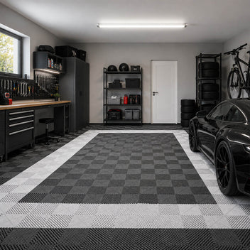 Autotallin lattialaatta 2 m², 12 kpl, 410 × 410 × 18 mm, musta