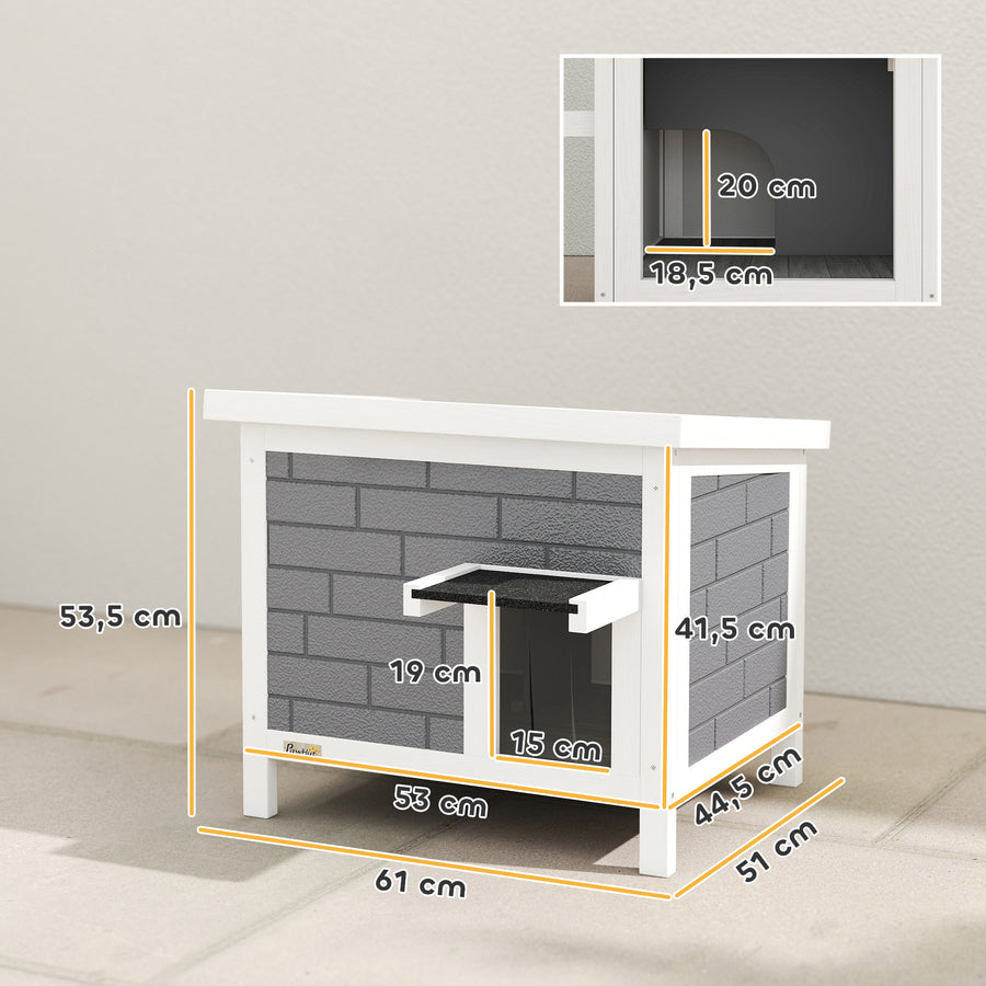 Eristetty puinen kissatalo, avattava katto, 61 x 51 x 53,5 cm, harmaa